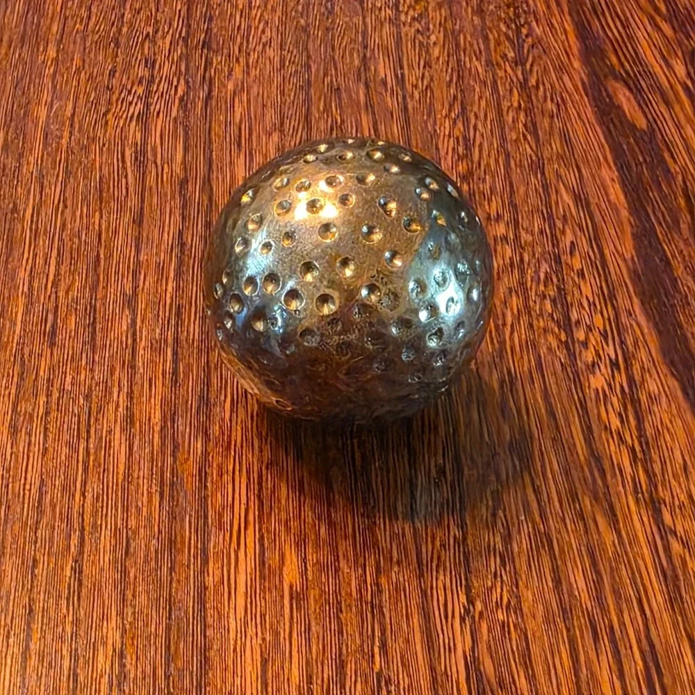 Vintage Solid Brass Golf Ball Paperweight Heavy Metal Desk Decor Office Gift